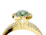 Yellow gold Fancy Green Pear  Cut Halo Diamond Engagement Ring with Split Shank and Four-Prong Setting_23
