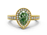 Yellow gold Fancy Green Pear  Cut Halo Diamond Pave Band Ring with Four-Prong Setting_44