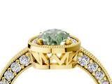 Yellow gold Fancy Green Pear  Cut Halo Diamond Pave Band Ring with Four-Prong Setting_48
