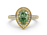 Yellow gold Fancy Green Pear  Cut Halo Diamond Pave Band with Four-Prong Setting_38