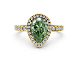 Yellow gold Fancy Green Pear Cut Halo Diamond Pave Band with Prong Setting