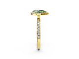 Yellow gold Fancy Green Pear Cut Halo Diamond Pave Band with Prong Setting_2