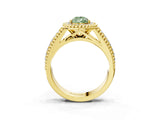 Yellow gold Fancy Green Pear Cut Halo Diamond Ring with Beaded Split Shank and Four-Prong Setting_3