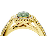 Yellow gold Fancy Green Pear Cut Halo Diamond Ring with Beaded Split Shank and Four-Prong Setting_4