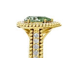 Yellow gold Fancy Green Pear Cut Halo Diamond Ring with Beaded Split Shank and Four-Prong Setting_5