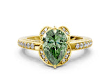 Yellow gold Fancy Green Pear  Cut Halo Diamond Ring with Channel Set Band and Four-Prong Setting_67