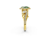 Yellow gold Fancy Green Pear Cut Halo Diamond Ring with Milgrain and Bezel Accents on a Split Shank Band_14