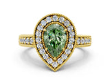 Yellow gold Fancy Green Pear  Cut Halo Diamond Ring with Pavé Band and Four-Prong Setting_68