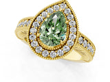 Yellow gold Fancy Green Pear  Cut Halo Diamond Ring with Pavé Band and Four-Prong Setting_69