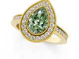 Yellow gold Fancy Green Pear  Cut Halo Diamond Ring with Pavé Band and Milgrain Prong Setting_32