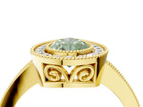 Yellow gold Fancy Green Pear  Cut Halo Diamond Ring with Pavé Band and Milgrain Prong Setting_35