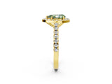 Yellow gold Fancy Green Pear Cut Halo Diamond Ring with Pavé Band and Three-Prong Setting_2