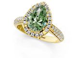 Yellow gold Fancy Green Pear Cut Halo Diamond Ring with Pavé Band_1
