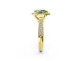 Yellow gold Fancy Green Pear Cut Halo Diamond Ring with Pavé Band_2
