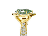 Yellow gold Fancy Green Pear Cut Halo Diamond Ring with Pavé Band_5