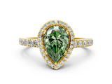 Yellow gold Fancy Green Pear  Cut Halo Diamond Ring with Pave Band and Four-Prong Setting_24
