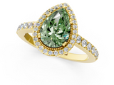 Yellow gold Fancy Green Pear  Cut Halo Diamond Ring with Pave Band and Four-Prong Setting_25