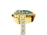 Yellow gold Fancy Green Pear  Cut Halo Diamond Ring with Pave Band and Four-Prong Setting_29