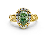 Yellow gold Fancy Green Pear  Cut Halo Diamond Ring with Scrollwork Band and Four-Prong Setting_72