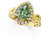Yellow gold Fancy Green Pear  Cut Halo Diamond Ring with Scrollwork Band and Four-Prong Setting_73