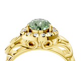 Yellow gold Fancy Green Pear  Cut Halo Diamond Ring with Scrollwork Band and Four-Prong Setting_76