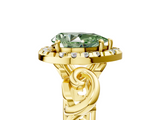 Yellow gold Fancy Green Pear  Cut Halo Diamond Ring with Scrollwork Band and Four-Prong Setting_77