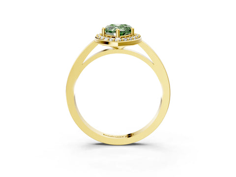 Yellow gold Fancy Green Pear Cut Halo Diamond Ring with Solitaire Band and Prong Setting_3