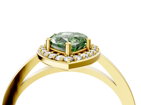 Yellow gold Fancy Green Pear Cut Halo Diamond Ring with Solitaire Band and Prong Setting_4