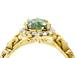 Yellow gold Fancy Green Pear Cut Halo Diamond Solitaire with Filigree Band and Four-Prong Setting_4