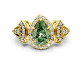 Yellow gold Fancy Green Pear Cut Halo Diamond Split Shank Engagement Ring with Four-Prong Setting_12