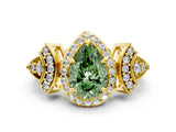 Yellow gold Fancy Green Pear Cut Halo Diamond Split Shank Engagement Ring with Four-Prong Setting_6