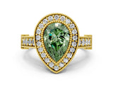 Yellow gold Fancy Green Pear Cut Halo Diamond Split Shank Pave Ring