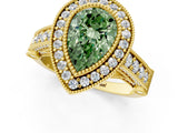 Yellow gold Fancy Green Pear Cut Halo Diamond Split Shank Pave Ring_1