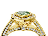 Yellow gold Fancy Green Pear Cut Halo Diamond Split Shank Pave Ring_4