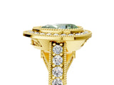Yellow gold Fancy Green Pear Cut Halo Diamond Split Shank Pave Ring_5