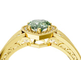 Yellow gold Fancy Green Pear Cut Halo Diamond Split Shank Ring with Prong Setting_10