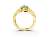 Yellow gold Fancy Green Pear Cut Halo Diamond Split Shank Ring with Prong Setting_3