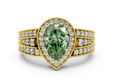 Yellow gold Fancy Green Pear Cut Halo Diamond Split Shank Ring with Prong Setting_6