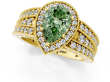 Yellow gold Fancy Green Pear Cut Halo Diamond Split Shank Ring with Prong Setting_7