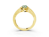 Yellow gold Fancy Green Pear Cut Halo Diamond Split Shank Ring with Prong Setting_9