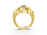 Yellow gold Fancy Green Pear Cut Halo Milgrain Diamond Engagement Ring with Leaf Band and Four-Prong Setting_3