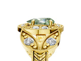 Yellow gold Fancy Green Pear Cut Halo Milgrain Diamond Engagement Ring with Leaf Band and Four-Prong Setting_5