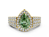 Yellow gold Fancy Green Pear Cut Halo Pavé Diamond Engagement Ring with Split Shank and Four-Prong Setting_3