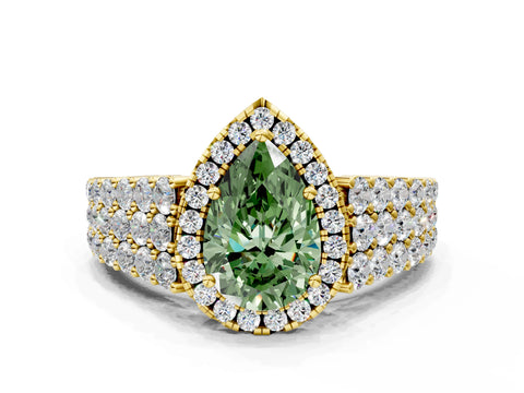 Yellow gold Fancy Green Pear Cut Halo Pavé Diamond Engagement Ring with Split Shank and Four-Prong Setting_3