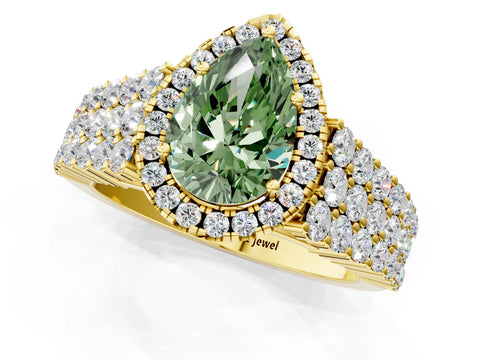 Yellow gold Fancy Green Pear Cut Halo Pavé Diamond Engagement Ring with Split Shank and Four-Prong Setting_4