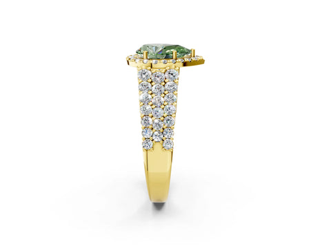 Yellow gold Fancy Green Pear Cut Halo Pavé Diamond Engagement Ring with Split Shank and Four-Prong Setting_5