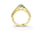 Yellow gold Fancy Green Pear Cut Halo Pavé Diamond Engagement Ring with Split Shank and Four-Prong Setting_6