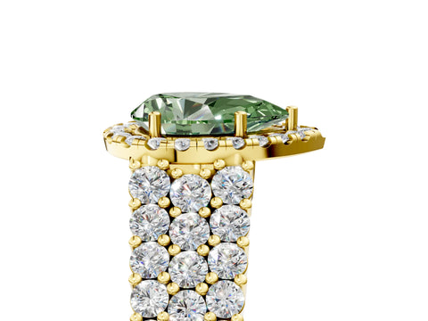 Yellow gold Fancy Green Pear Cut Halo Pavé Diamond Engagement Ring with Split Shank and Four-Prong Setting_8