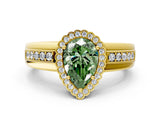 Yellow gold Fancy Green Pear  Cut Halo Pave Band Four-Prong Ring_66