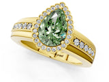 Yellow gold Fancy Green Pear  Cut Halo Pave Band Four-Prong Ring_67
